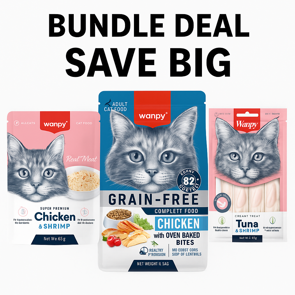 Wanpy Cat Deal – Grain-Free Dry Food + 2 Wet Foods + Lickable Treats