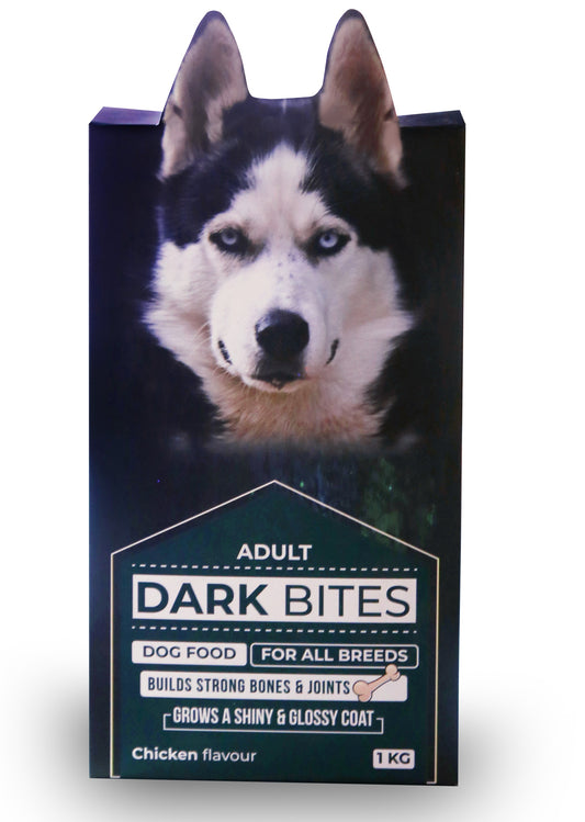Dark Bites Dry Dog Food 1kg – Chicken Flavor, Small Bites for All Breeds